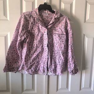 Sleep Tight pink floral button up collared flannel pajama top size M